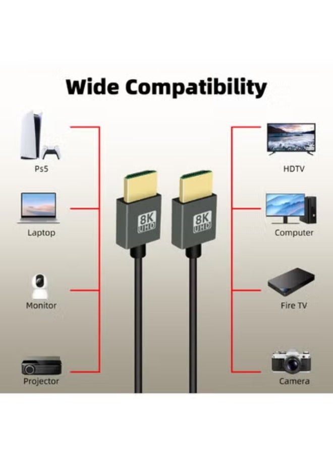 8K Short HDMI to HDMI Coiled Cable, 48Gbps High Speed Male to Male 8K HDMI 2.1 Supports HDR, 8K@60Hz, 4K@120Hz, Compatible with Camera, Camcorder, PC, Monitor(1M) - Image 3