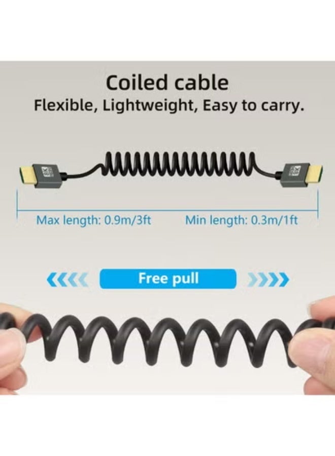 8K Short HDMI to HDMI Coiled Cable, 48Gbps High Speed Male to Male 8K HDMI 2.1 Supports HDR, 8K@60Hz, 4K@120Hz, Compatible with Camera, Camcorder, PC, Monitor(1M) - Image 4
