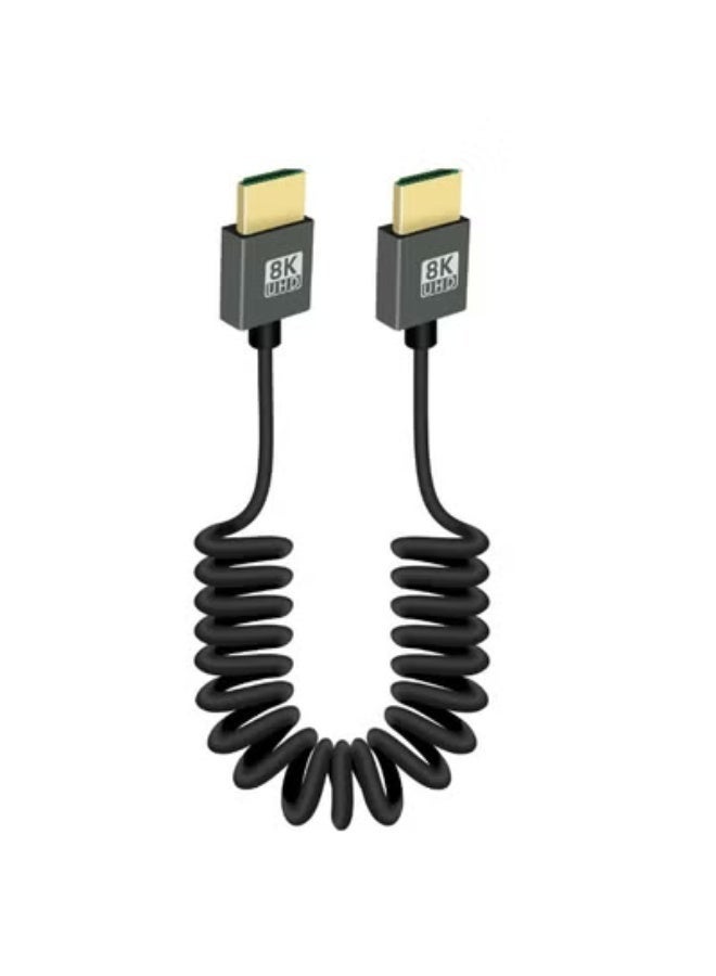 8K Short HDMI to HDMI Coiled Cable, 48Gbps High Speed Male to Male 8K HDMI 2.1 Supports HDR, 8K@60Hz, 4K@120Hz, Compatible with Camera, Camcorder, PC, Monitor(1M) - Image 1
