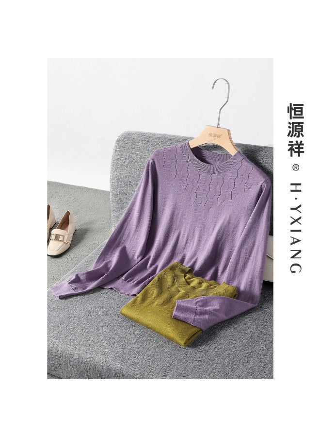 Hengyuanxiang 48-Count Worsted [Merino Wool] Thin Autumn Wool Sweater Solid Color Base Shirt Fashionable Knitwear - Image 2