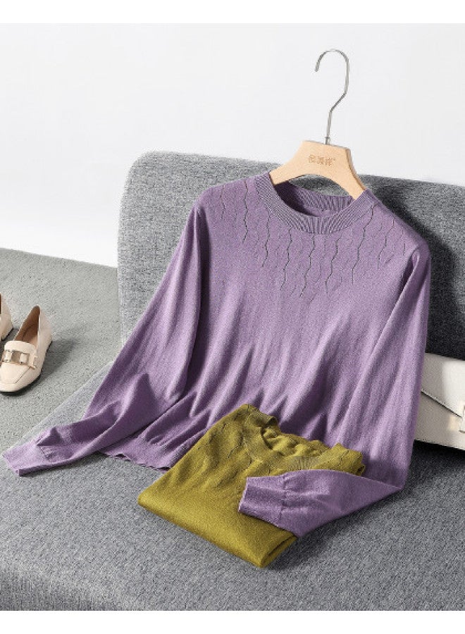 Hengyuanxiang 48-Count Worsted [Merino Wool] Thin Autumn Wool Sweater Solid Color Base Shirt Fashionable Knitwear - Image 1