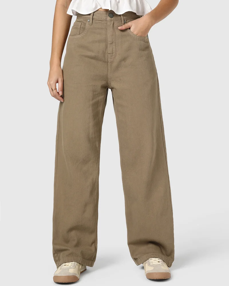 بيواكوف Women's Khaki Brown Straight Fit Jeans