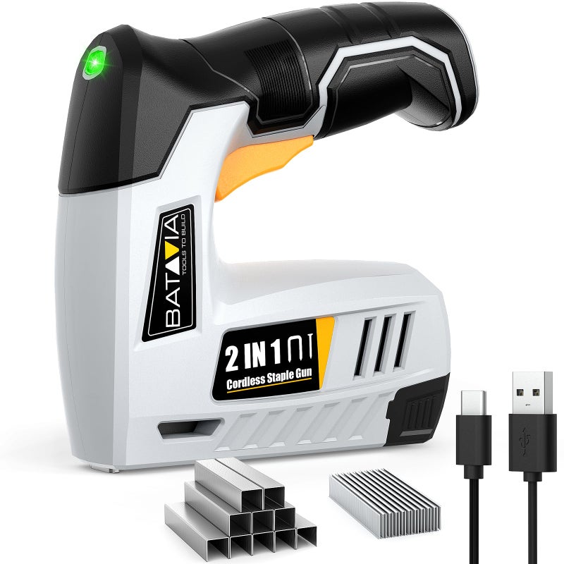 BATAVIA Electric Staple Gun, 2-in-1 Cordless Brad Nailer & Stapler Kit with 2000Pcs Nails & Staples, 4V Lithium-ion Rechargeable Nail Gun for Upholstery, Wood Working, DIY Home Projects - Image 1
