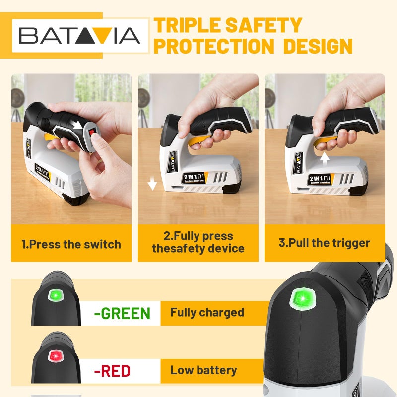 BATAVIA Electric Staple Gun, 2-in-1 Cordless Brad Nailer & Stapler Kit with 2000Pcs Nails & Staples, 4V Lithium-ion Rechargeable Nail Gun for Upholstery, Wood Working, DIY Home Projects - Image 4