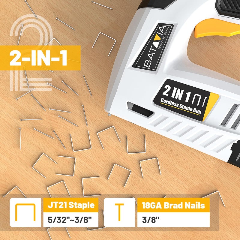 BATAVIA Electric Staple Gun, 2-in-1 Cordless Brad Nailer & Stapler Kit with 2000Pcs Nails & Staples, 4V Lithium-ion Rechargeable Nail Gun for Upholstery, Wood Working, DIY Home Projects - Image 3