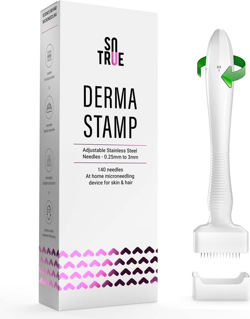 Sotrue Derma Stamp for Hair Growth | Stainless Steel Coated Adjustable Needles 0.25mm to 3mm | 140 Microneedling Stamp for Skin Repair, Face, Hair & Beard Growth | Reduces Acne Scars | Safe & - Image 3