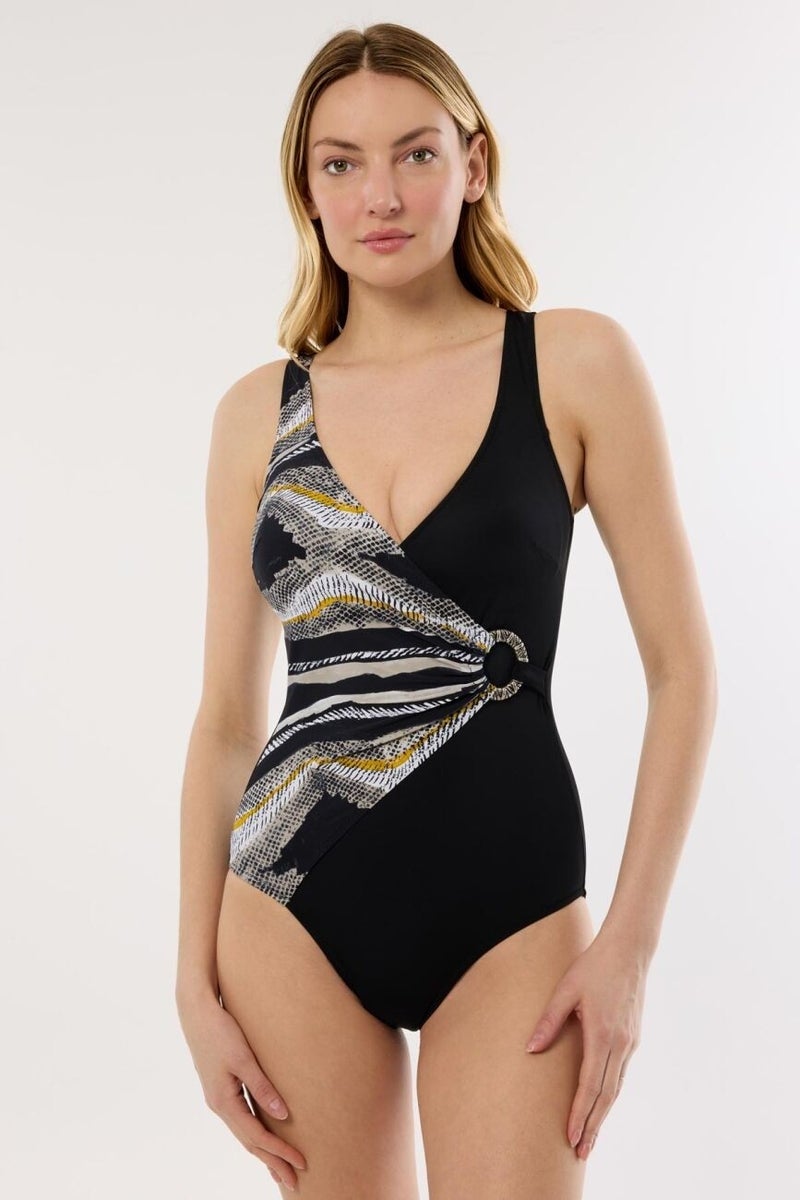 Ayyıldız 49600 Black Patterned Slimming Swimsuit  - Image 1