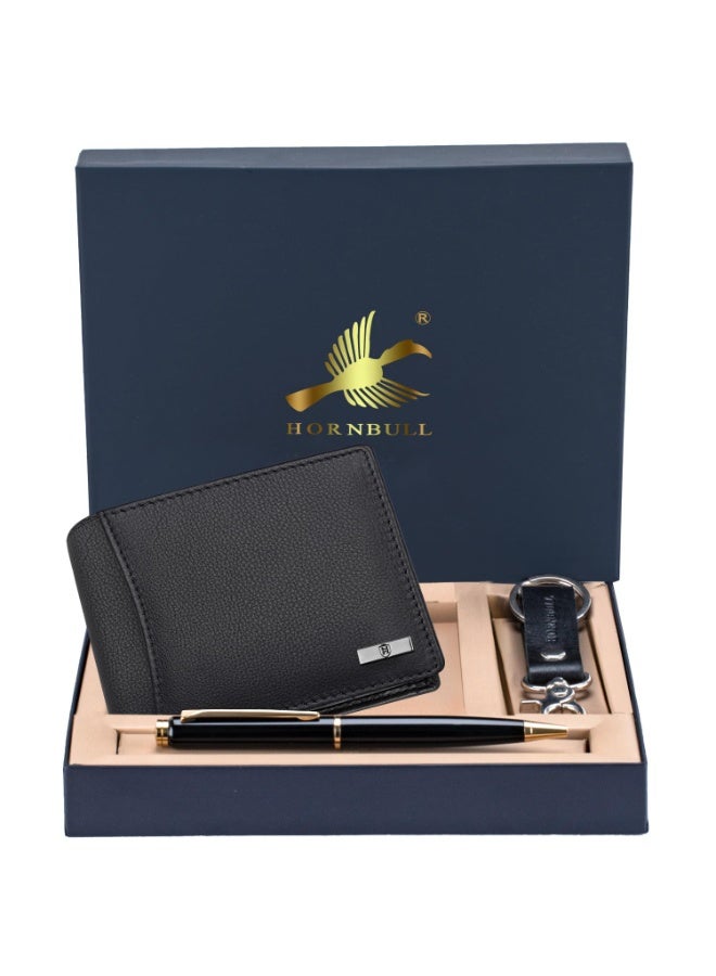 HORNBULL Mens Leather Wallet, Keyring & Pen Combo Gift Set for Men | Valentine's Day Branded Gift Hamper for Men - Image 2
