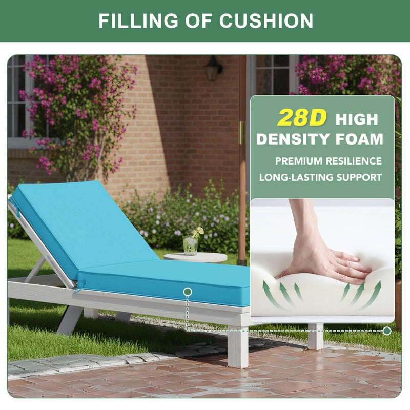 Summsun Chaise Lounge Cushions Outdoor Set of 2 - Waterproof and Fade Resistant Sun Lounger Replacement Cushions - Patio Lounger Pads with Removable Cover for Pool, Deck, Lawn, 80 x 26 x 3 Inch, Teal - Image 5