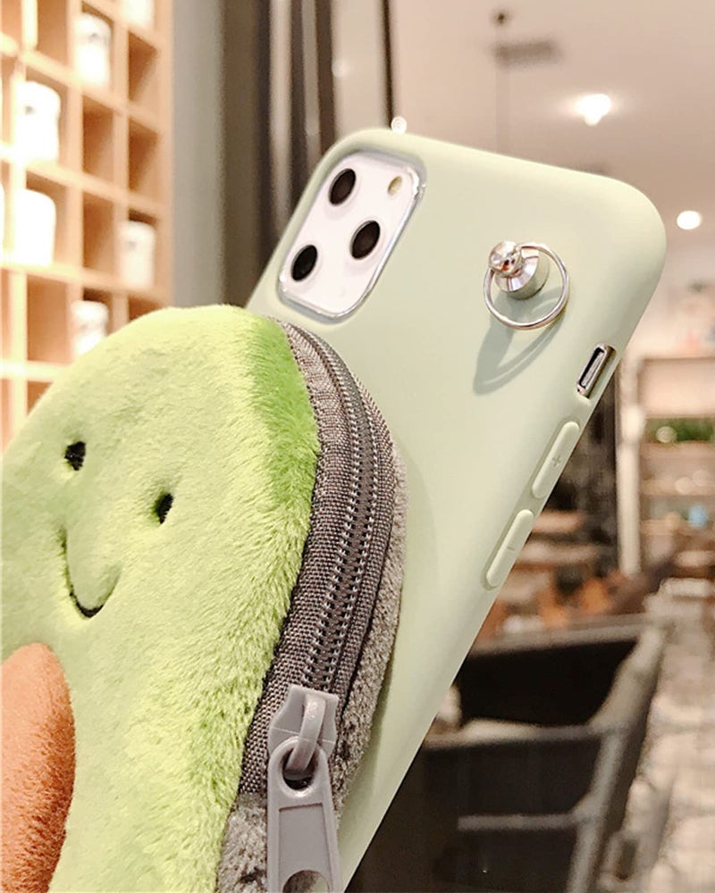SGVAHY Wallet Case for iPhone 16 Pro Max with Strap Lanyard Cute Plush Avocado Coin Purse Funny Phone Case Kawaii Soft Silicone Shockproof Cover for Women Girls - Image 3