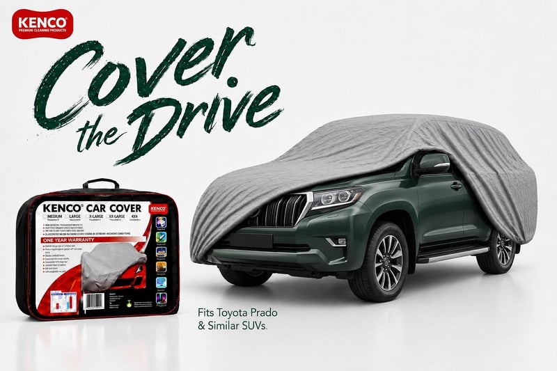 KENCO Car Cover [Toyota Prado] Premium Full Body Cover, Waterproof & UV Protection, PVC with Soft Cotton Backing, Mirror Pockets, Zipper Access, Heavy Duty Stitching - Image 2