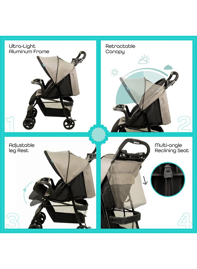 Moon Metro Urban Baby Stroller – One-Hand Fold, Safety Lock, Dual Tray, Adjustable Leg Rest, Multi-Recline, Lightweight And Compact, Suitable 0m+ to 18kg – Grey - Image 4