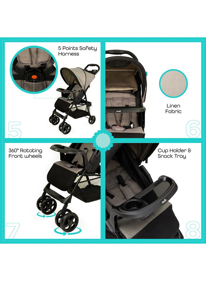 Moon Metro Urban Baby Stroller – One-Hand Fold, Safety Lock, Dual Tray, Adjustable Leg Rest, Multi-Recline, Lightweight And Compact, Suitable 0m+ to 18kg – Grey - Image 5