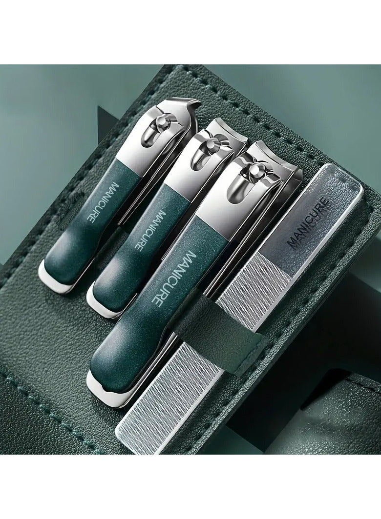 أوريتي مجموعة مانيكير الأظافر وأظافر القدم مقص أدوات العناية بالأظافر مع حقيبة جلدية محمولة، 4 قطع مع ملف الأظافر النانومتر الأخضر - Image 1