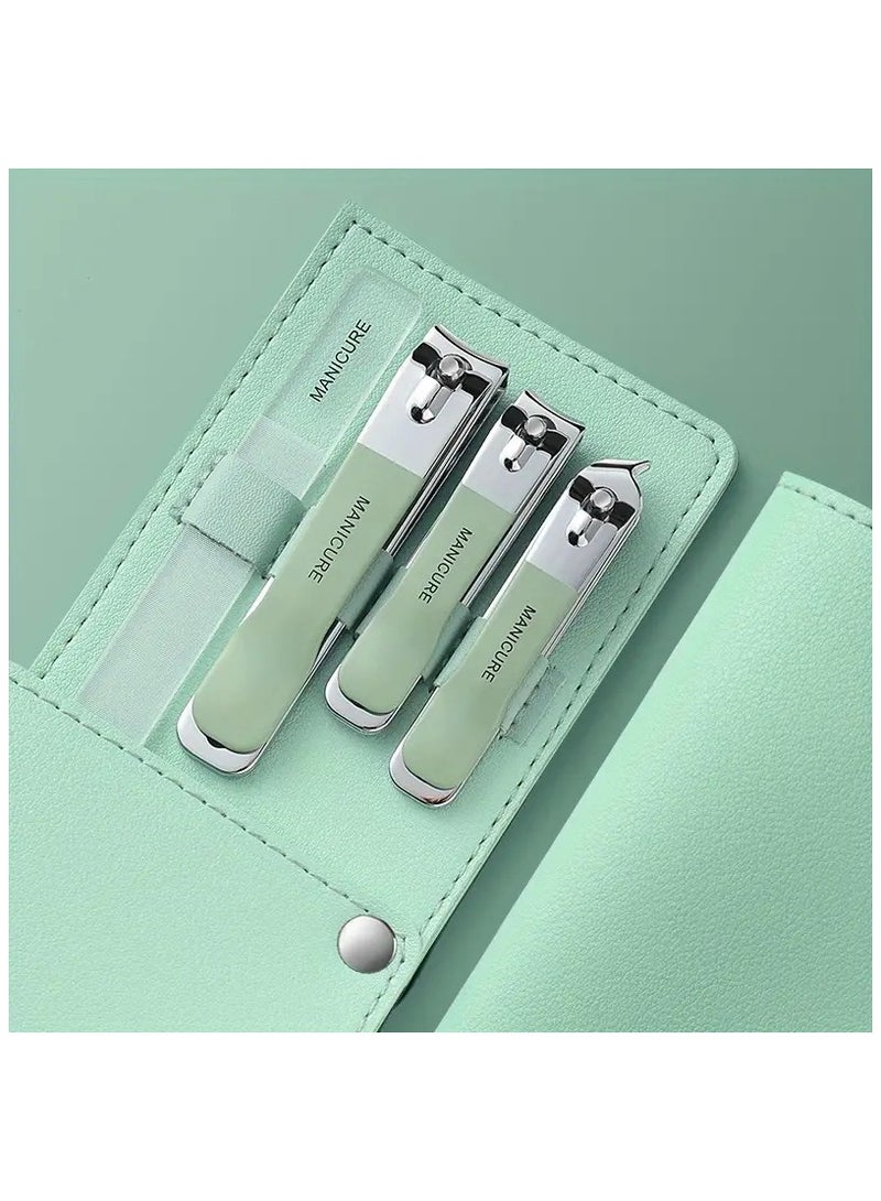 أوريتي مجموعة مانيكير الأظافر وأظافر القدم مقص أدوات العناية بالأظافر مع حقيبة جلدية محمولة، 4 قطع مع ملف الأظافر النانومتر الأخضر - Image 4
