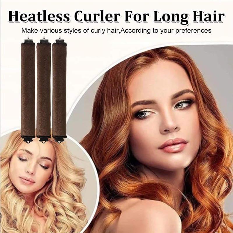 M'AYCREATE MAYCREATE® 6PCS Heatless Hair Curler, Flexible Curling Rod with Hook, Satin Rollers for All Hair Types, No Heat Curls to Sleep for Curl Rods, Heatless Curls for Blowout Hair, Brown+Pink - Image 4