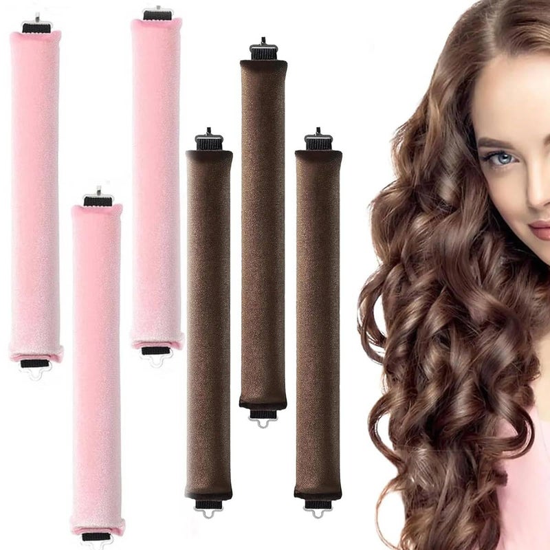M'AYCREATE MAYCREATE® 6PCS Heatless Hair Curler, Flexible Curling Rod with Hook, Satin Rollers for All Hair Types, No Heat Curls to Sleep for Curl Rods, Heatless Curls for Blowout Hair, Brown+Pink - Image 1