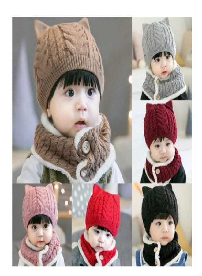 V3E Kids Winter Beanie Cat Ear Hat and Circle Scarf Set Thick Warm Ski Knitted Fleece Lined Skull Cap (Maroon)-(Fit for 1 to 4 Years) - Image 4