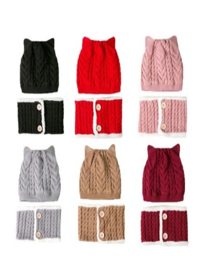 V3E Kids Winter Beanie Cat Ear Hat and Circle Scarf Set Thick Warm Ski Knitted Fleece Lined Skull Cap (Maroon)-(Fit for 1 to 4 Years) - Image 5