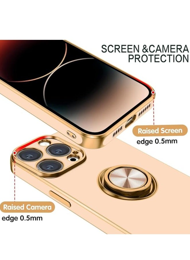 YoYoTech iPhone 15 Pro Max Soft Silicon Shockproof Luxury Gold Lining Case Rotatable Magnetic Ring Holder Kickstand Cover Full Camera Protection.  - Image 3