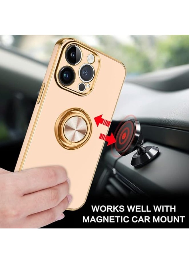 YoYoTech iPhone 15 Pro Max Soft Silicon Shockproof Luxury Gold Lining Case Rotatable Magnetic Ring Holder Kickstand Cover Full Camera Protection.  - Image 4