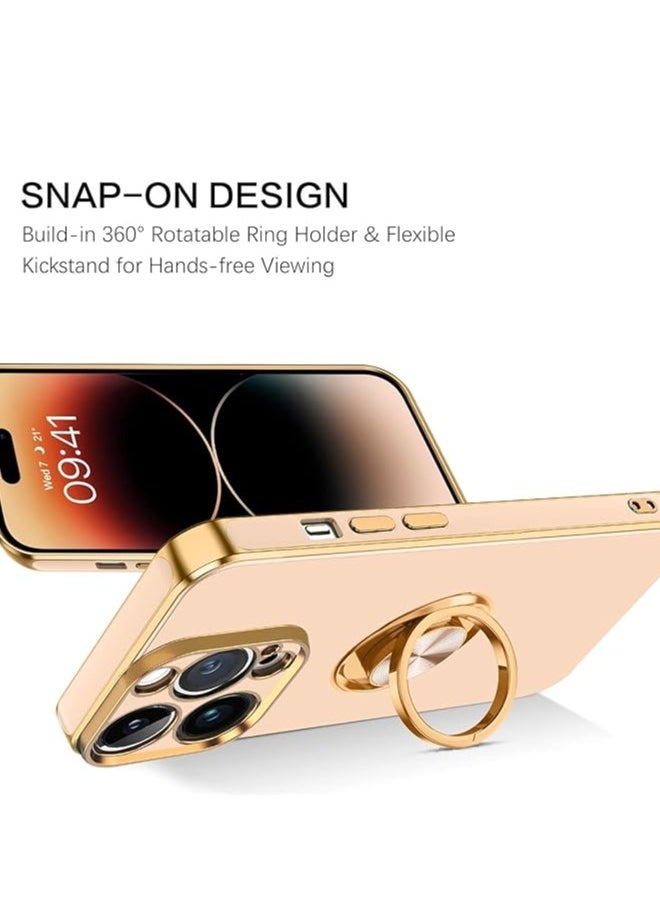 YoYoTech iPhone 15 Pro Max Soft Silicon Shockproof Luxury Gold Lining Case Rotatable Magnetic Ring Holder Kickstand Cover Full Camera Protection.  - Image 2