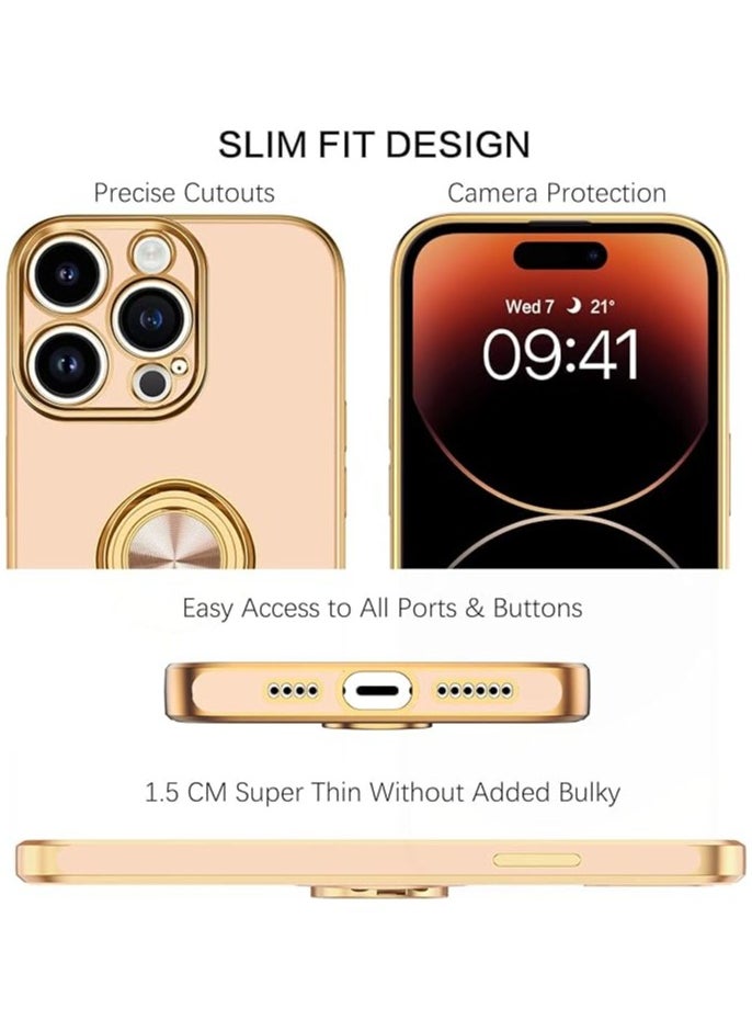 YoYoTech iPhone 15 Pro Max Soft Silicon Shockproof Luxury Gold Lining Case Rotatable Magnetic Ring Holder Kickstand Cover Full Camera Protection.  - Image 5