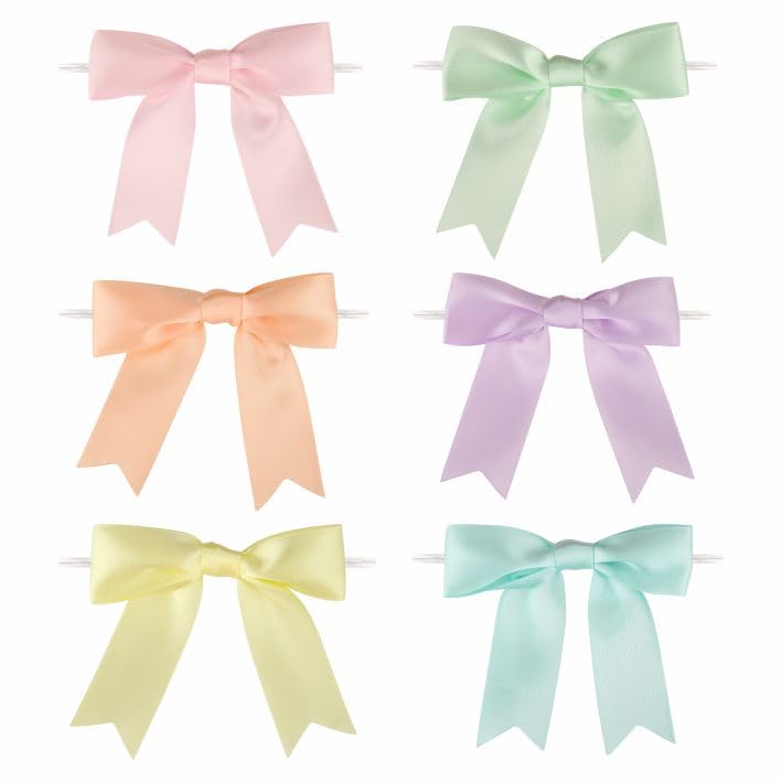 Meseey 60 Pcs 5 Inches Twist Tie Satin Ribbon Bows Pretied Premade Craft Bows for Treat Bags Gift Wrapping Basket Wedding Baby Shower Brithday Christmas Party (Pastel) - Image 1