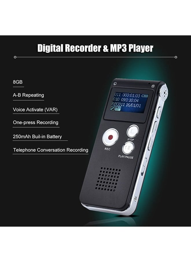 Generic - 8GB Digital Voice Recorder Voice Activated Recorder with Playback Upgraded Portable Tape Recorder for Lectures, Meetings, Interviews, Portable Audio Recorder, MP3 - Image 1