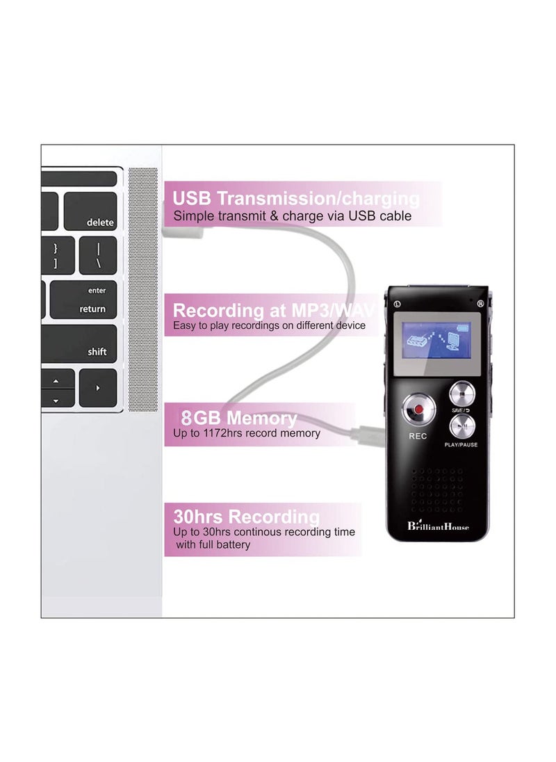 Generic - 8GB Digital Voice Recorder Voice Activated Recorder with Playback Upgraded Portable Tape Recorder for Lectures, Meetings, Interviews, Portable Audio Recorder, MP3 - Image 1