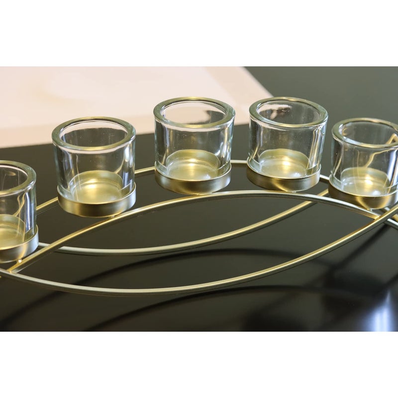 Seraphic Iron Arch Table Centerpiece Decorations Long Candle Holder for Weddings, Patio, Kitchen, Dining Room, and Coffee Tables, Gold, Clear Chunky 5 Cups - Image 4