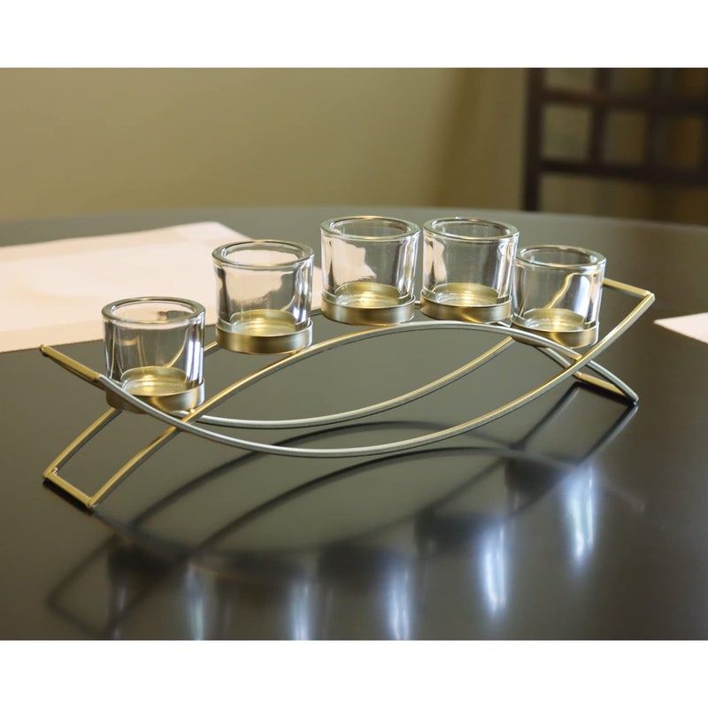 Seraphic Iron Arch Table Centerpiece Decorations Long Candle Holder for Weddings, Patio, Kitchen, Dining Room, and Coffee Tables, Gold, Clear Chunky 5 Cups - Image 3