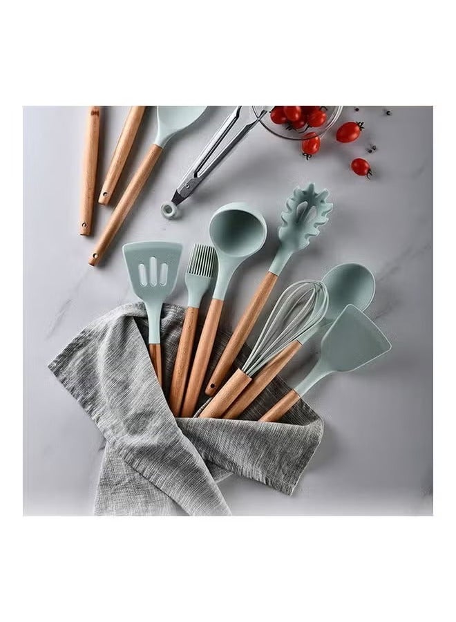 TIGER 11-Piece Wooden Handle Bucket Cookware Spoon Set, Mint Green – Durable Kitchen Utensils for Cooking, Stirring, Serving, Eco-Friendly and Stylish - Image 3