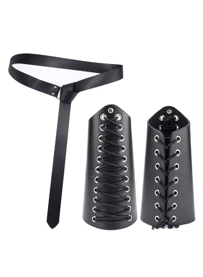 إسكدنيا مجموعة إكسسوارات زي ال من العصور الوسطى CT002BK، مجموعة مكونة من قطعتين (حزام بطول 190 سم + زوج من الأساور)