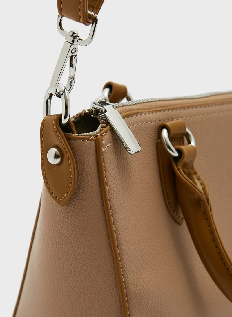 ELLA Contrast Handle Small Tote Bag