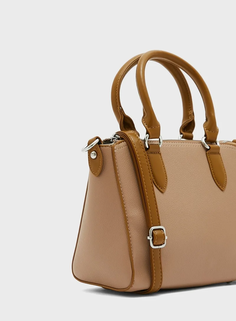ELLA Contrast Handle Small Tote Bag