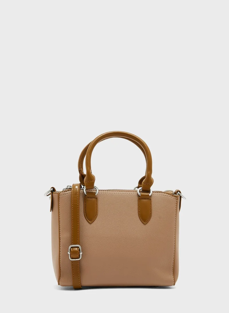 ELLA Contrast Handle Small Tote Bag