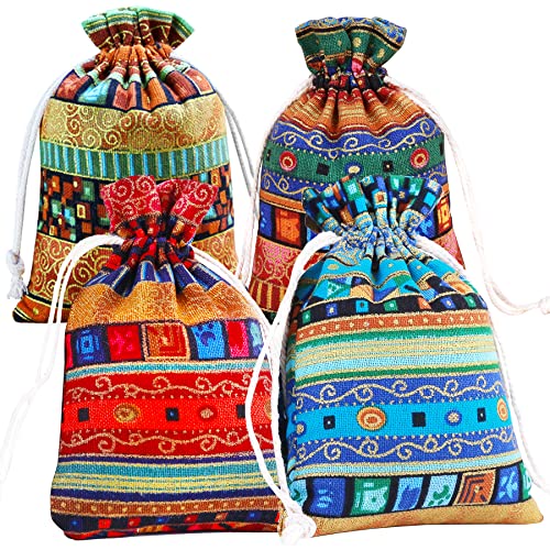 PINOWU 20 Pack Drawstring Gift Bag, Cotton Linen Jute Cloth Sack Muslin Bags for Wedding Party, Arts & Crafts Projects, Presents, Snacks & Jewelry,Christmas (4x5.5 inch) - Image 1