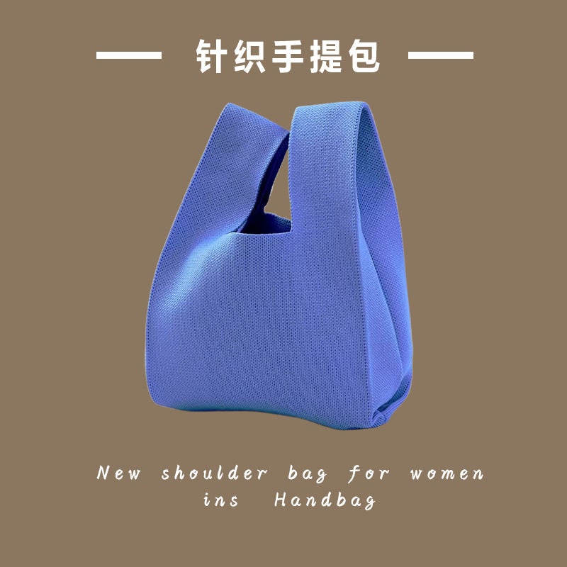 Hand-Carried Woven Bag Handbag To Go To Work Commuter Bag Cute Wool Festival Preferred Love Knitted Bag - Image 3