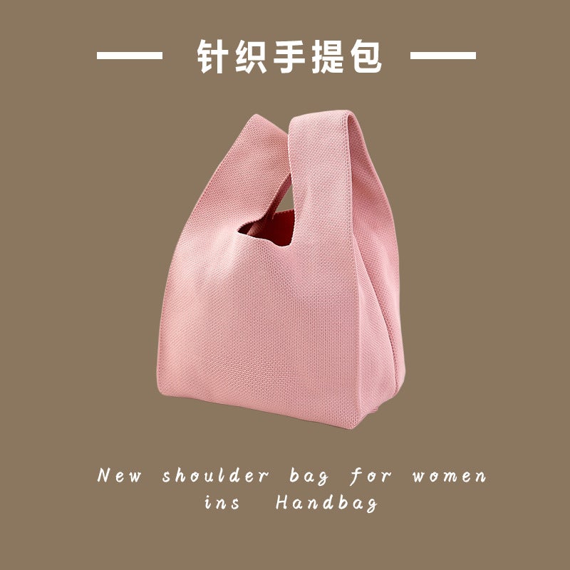 Hand-Carried Woven Bag Handbag To Go To Work Commuter Bag Cute Wool Festival Preferred Love Knitted Bag - Image 2