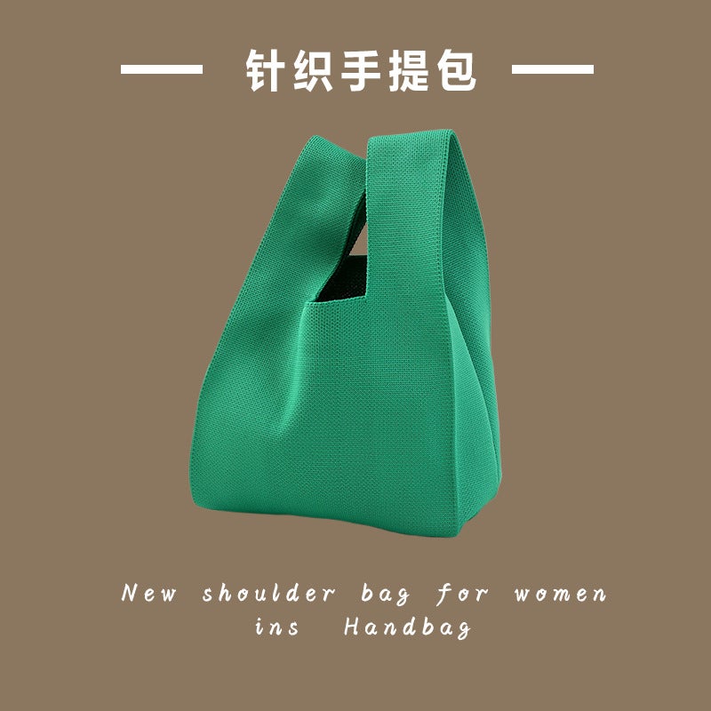 Hand-Carried Woven Bag Handbag To Go To Work Commuter Bag Cute Wool Festival Preferred Love Knitted Bag - Image 4