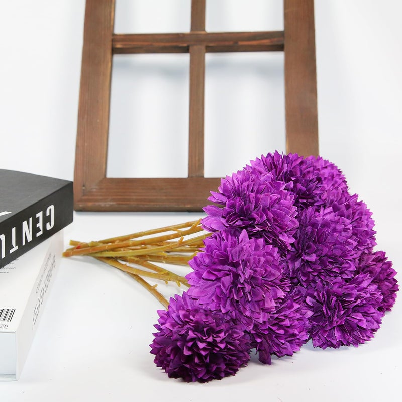 Tinsow 12 Pcs Artificial Flowers Purple Faux Ball Chrysanthemum Bouquet Flowers Wedding Bouquet for Home Garden Party Wedding Decoration - Image 3