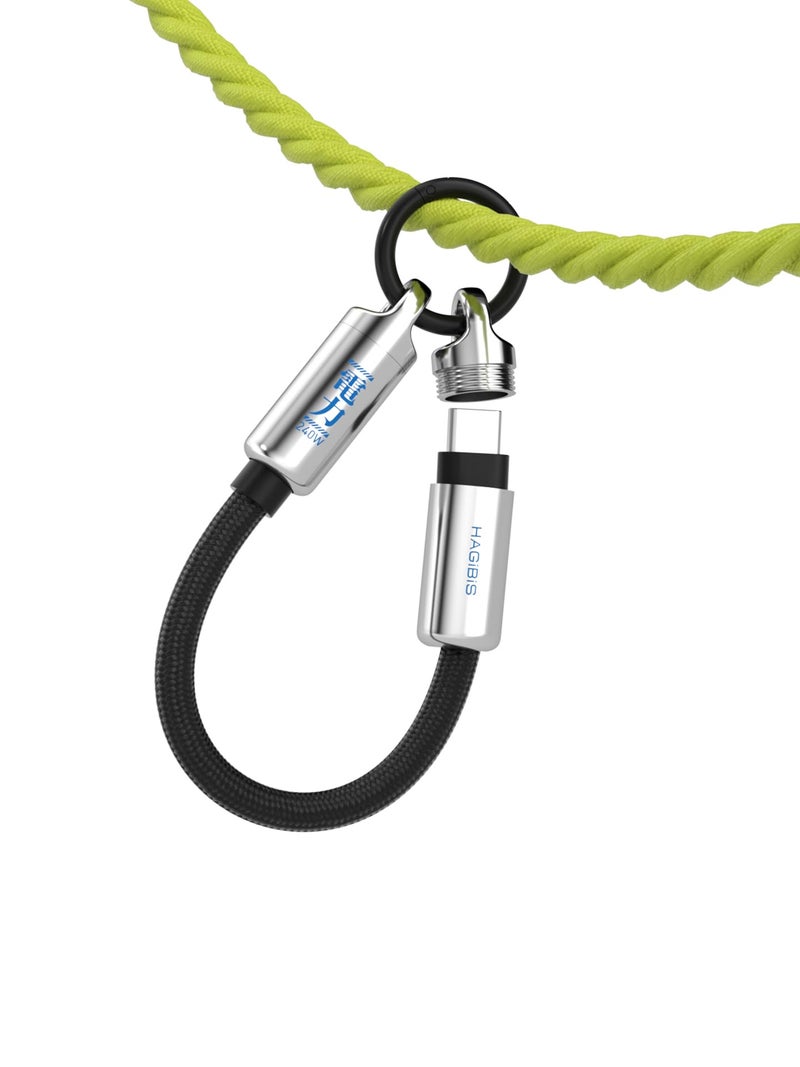 Hagibis USB C Cable with Phone Lanyard, Portable 240W Fast Charging Cable with 480Mbps Data Transfer, Short Type-C to C Cable Wrist Lanyard for iPhone 17 16 15 Pro Max, iPad Pro (Silver, 15cm) - Image 1