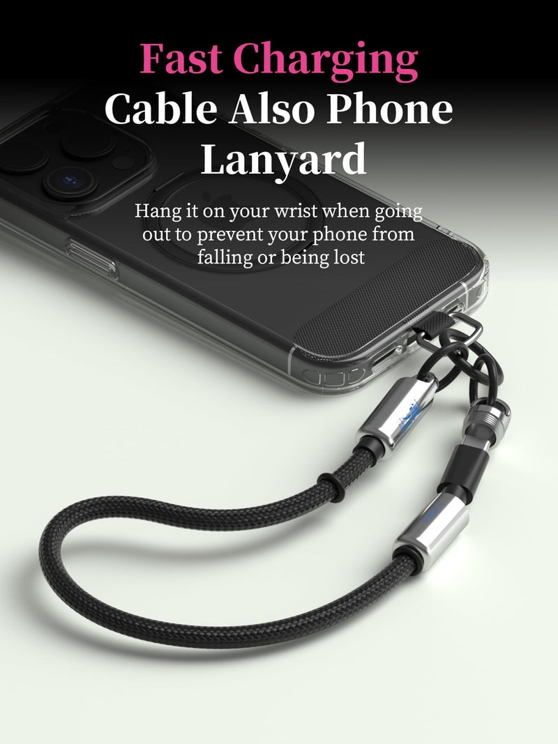 Hagibis USB C Cable with Phone Lanyard, Portable 240W Fast Charging Cable with 480Mbps Data Transfer, Short Type-C to C Cable Wrist Lanyard for iPhone 17 16 15 Pro Max, iPad Pro (Silver, 15cm) - Image 2