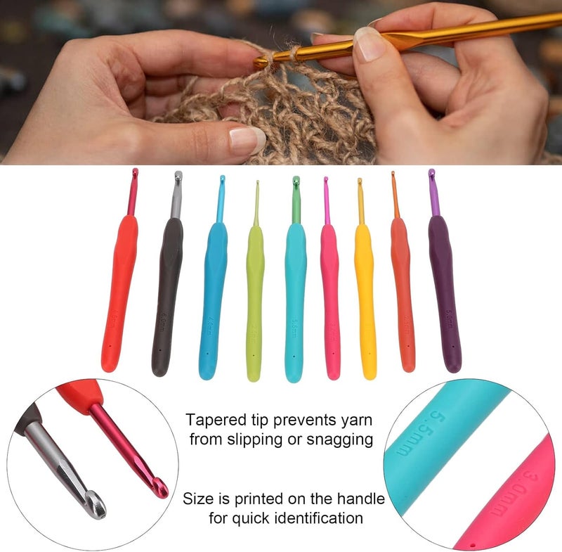 RKPM HOMES RKPM HOMES Aluminum Crochet Hooks Kit I with Colored Soft Handles I Knitting Crochet Supplies I Easy Grip with Flat Finger I DIY Knitting Kit for Knitting Sweaters Scarves and Hats Set of 9 - Image 5
