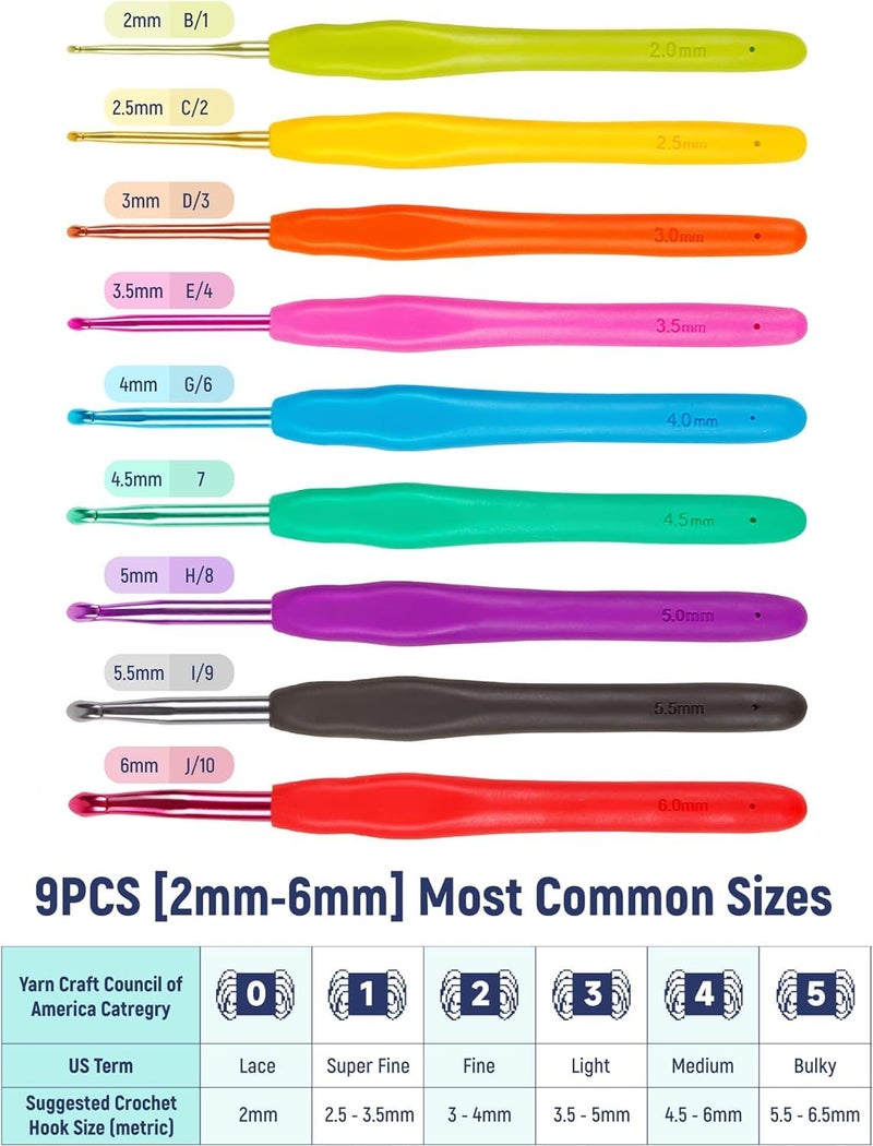 RKPM HOMES RKPM HOMES Aluminum Crochet Hooks Kit I with Colored Soft Handles I Knitting Crochet Supplies I Easy Grip with Flat Finger I DIY Knitting Kit for Knitting Sweaters Scarves and Hats Set of 9 - Image 4