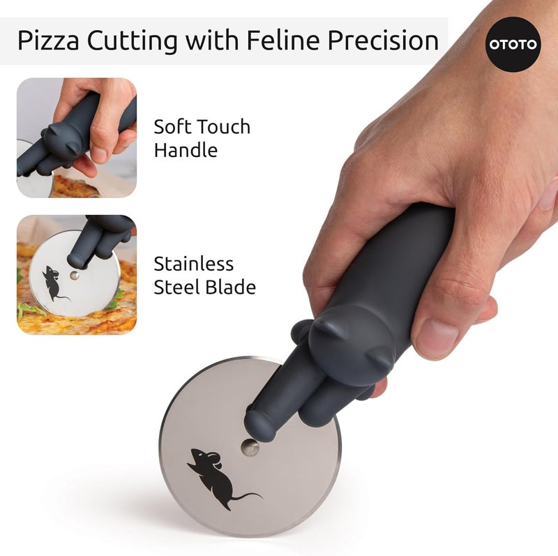 OTOTO Kitty Cut Pizza Cutter Wheel - Pizza Cutters Stainless Steel, Funny Kitchen Gadgets and Kitchen Gifts, Cat Gift for Women Cat Lovers (kitty cut) - Image 4