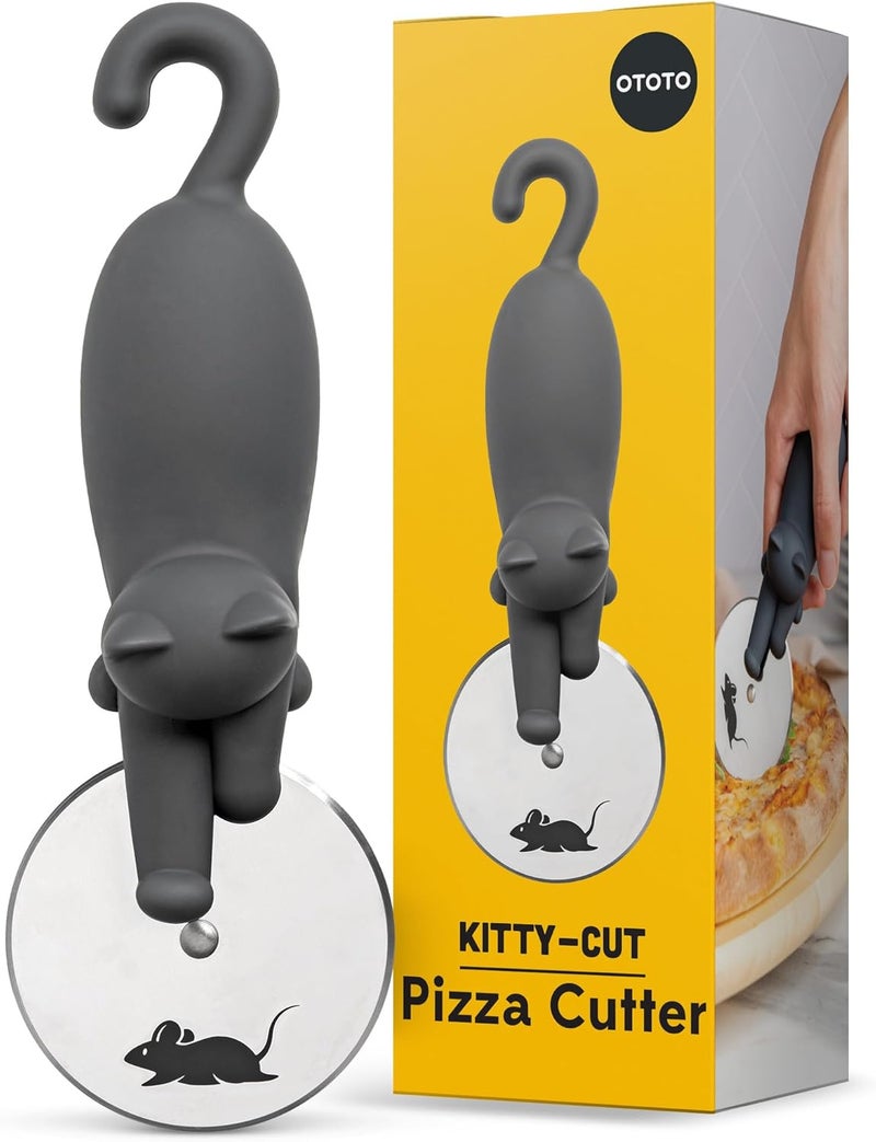OTOTO Kitty Cut Pizza Cutter Wheel - Pizza Cutters Stainless Steel, Funny Kitchen Gadgets and Kitchen Gifts, Cat Gift for Women Cat Lovers (kitty cut) - Image 1