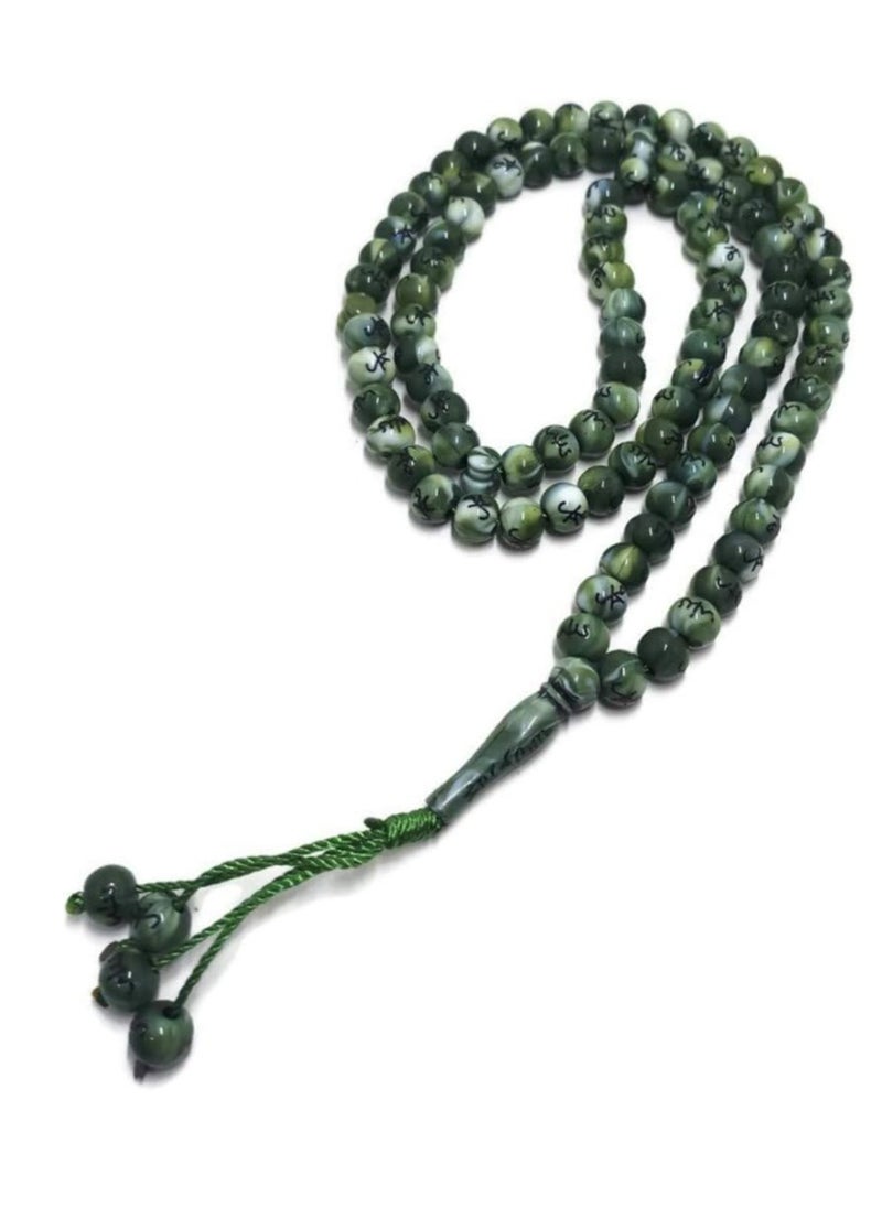 General - Muslim Tasbih 99 Rosay Beads AMN-184 Islam Prayer dhikr Misbaha with Allah Muhammad Names Engraved on Islamic Religion Eid Ramadan Gift (Green) - Image 1