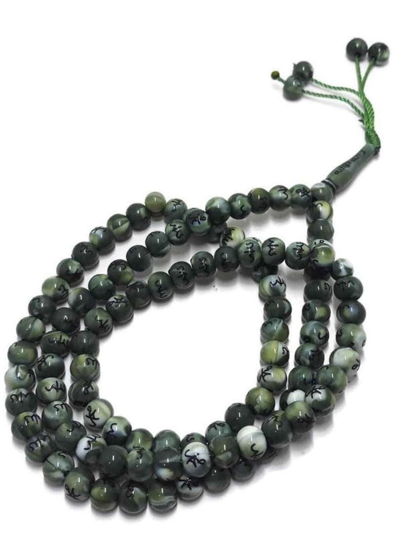General - Muslim Tasbih 99 Rosay Beads AMN-184 Islam Prayer dhikr Misbaha with Allah Muhammad Names Engraved on Islamic Religion Eid Ramadan Gift (Green) - Image 1